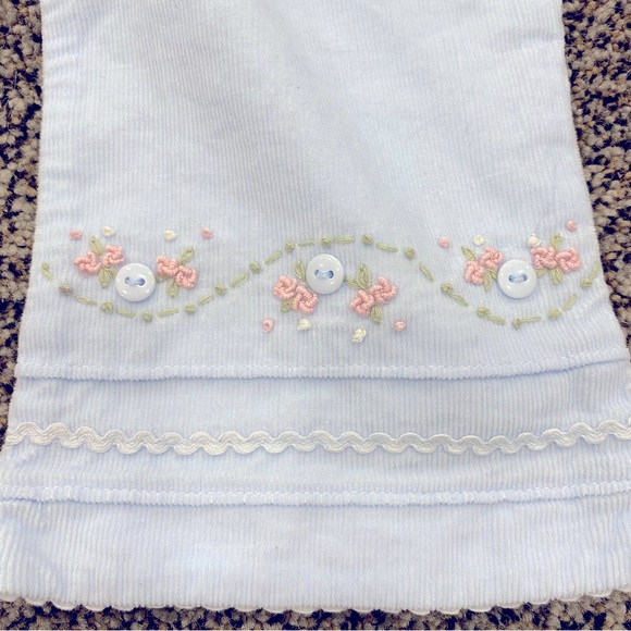 LAURA ASHLEY Baby Girl Light Blue Corduroy Floral Embroidered Zipper Pants 18 mo - Picture 4 of 10
